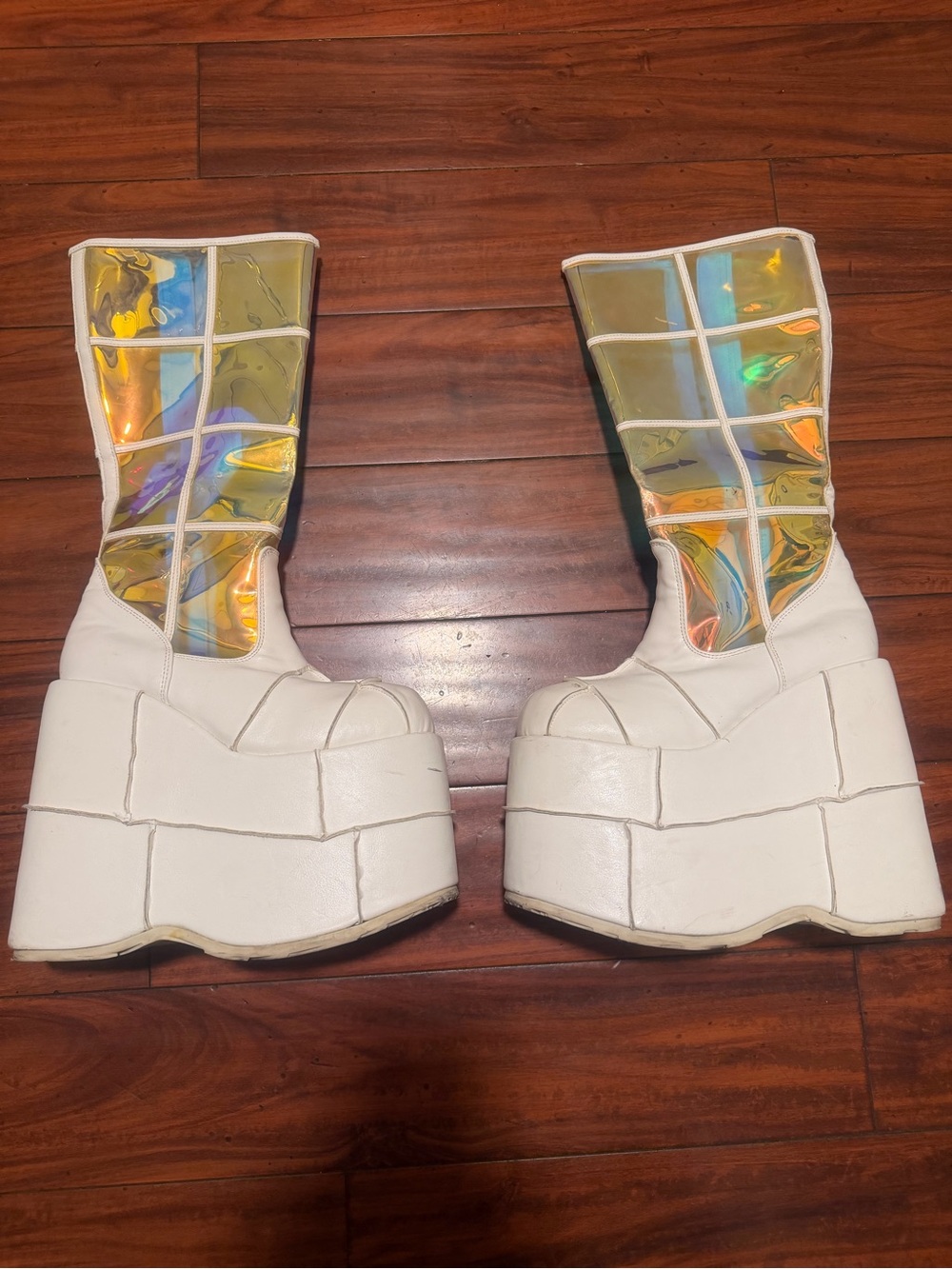 Demonia White  See Thru Stacked Boots SZ 8.5